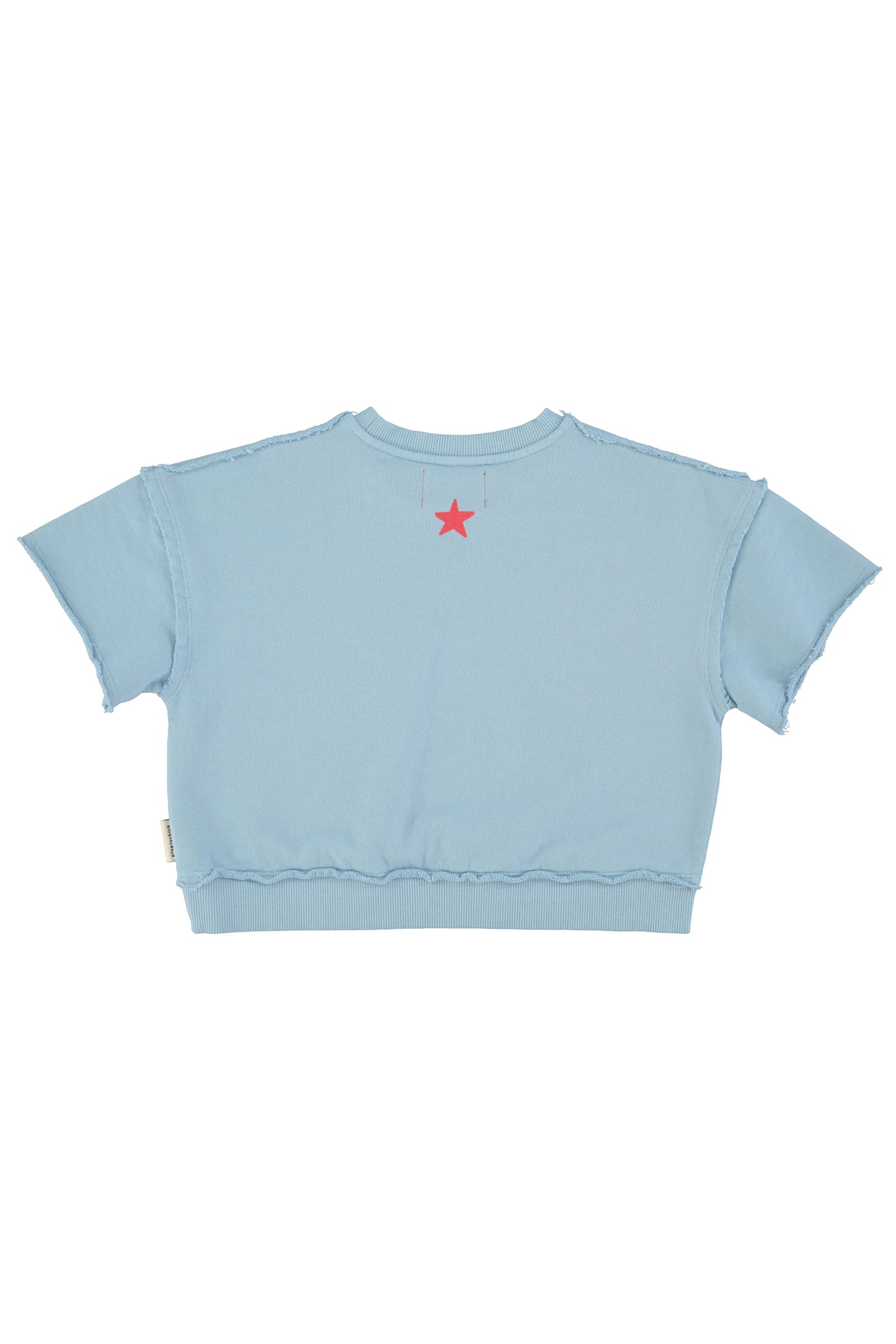 Sudadera de manga corta azul con estampado a trasera
