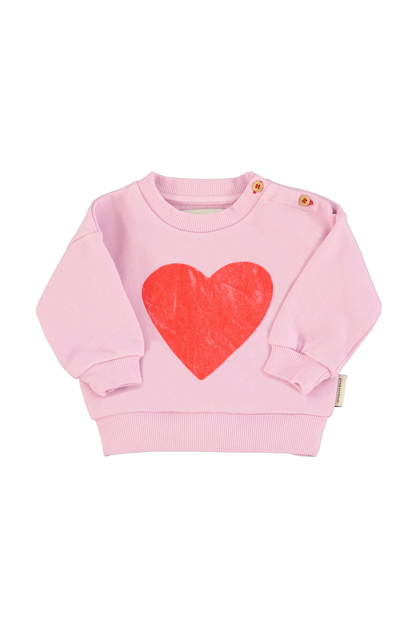 Sudadera lila con estampado de corazon rojo delantera