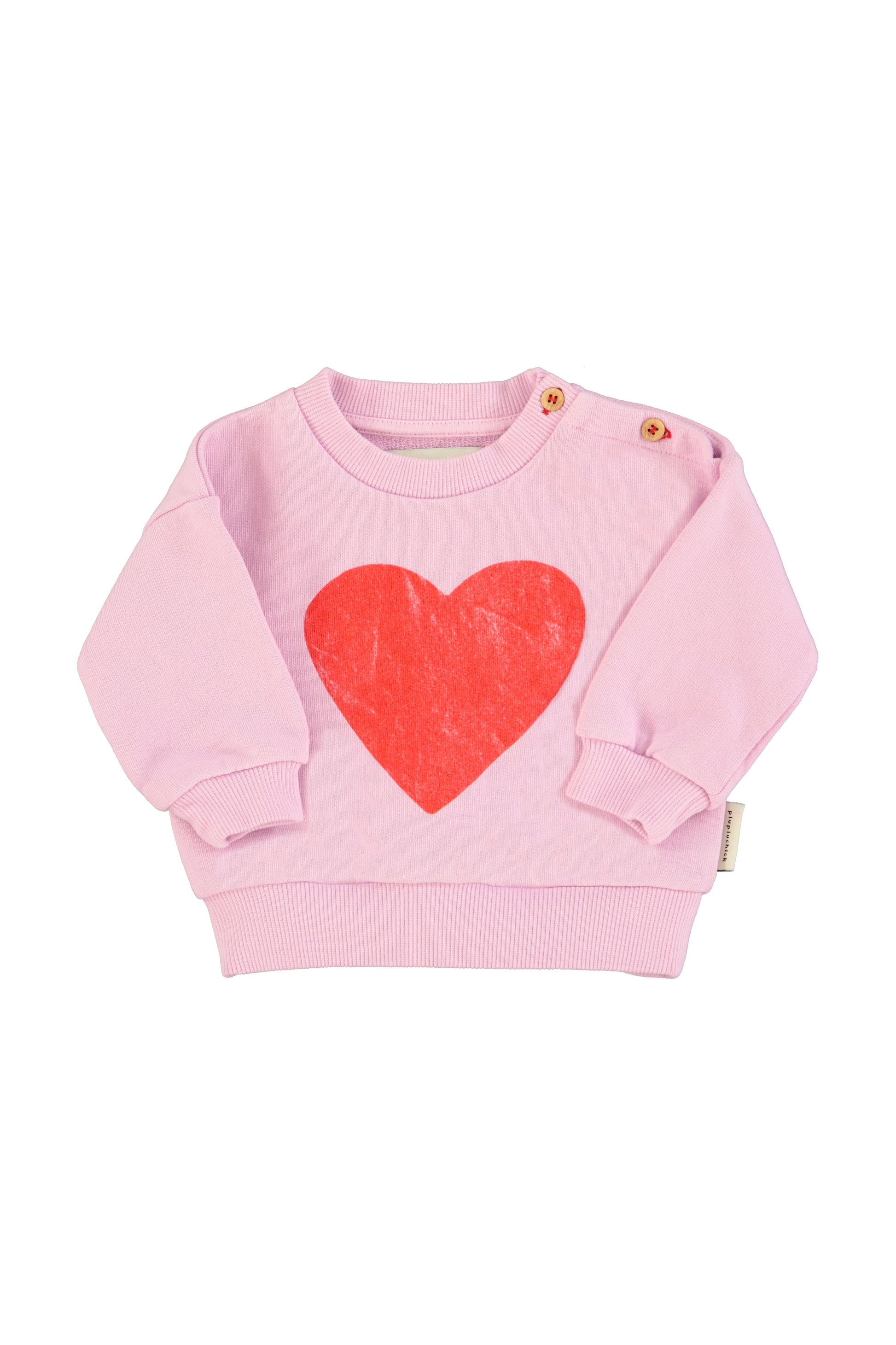 Sudadera lila con estampado de corazon rojo delantera