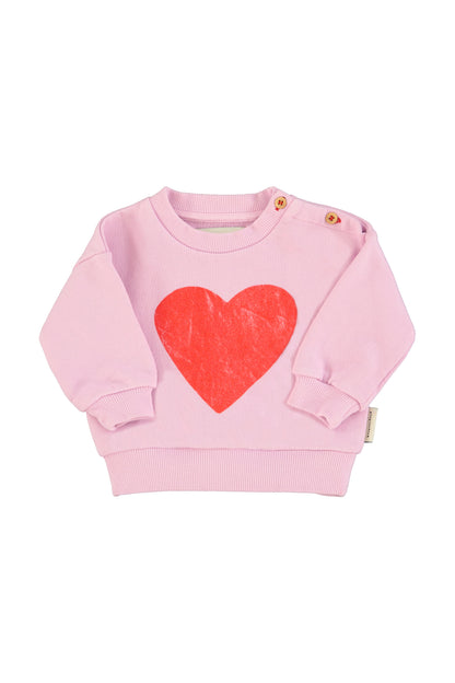 Sudadera lila con estampado de corazon rojo delantera
