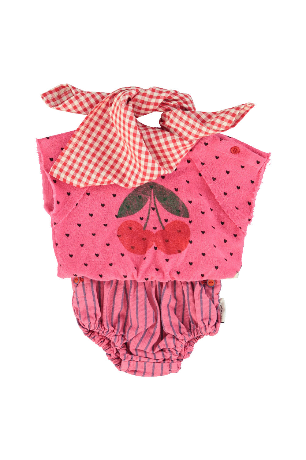 Sudadera sin mangas rosa con estampado de cerezas conjunto bebe