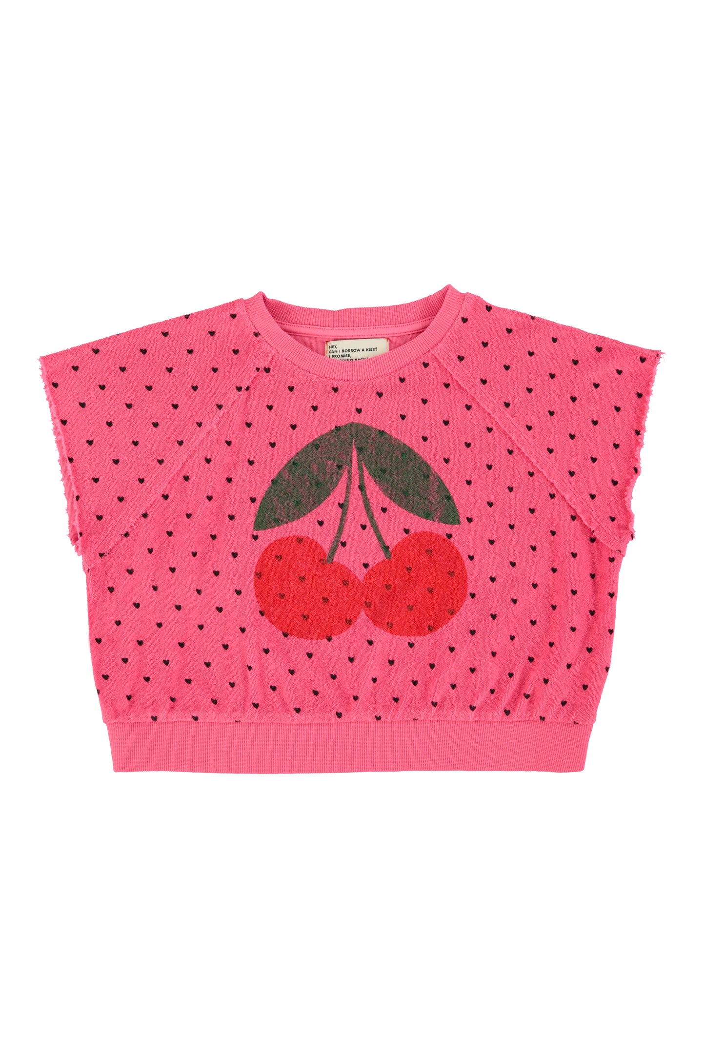Sudadera sin mangas rosa con estampado de cerezas delantera