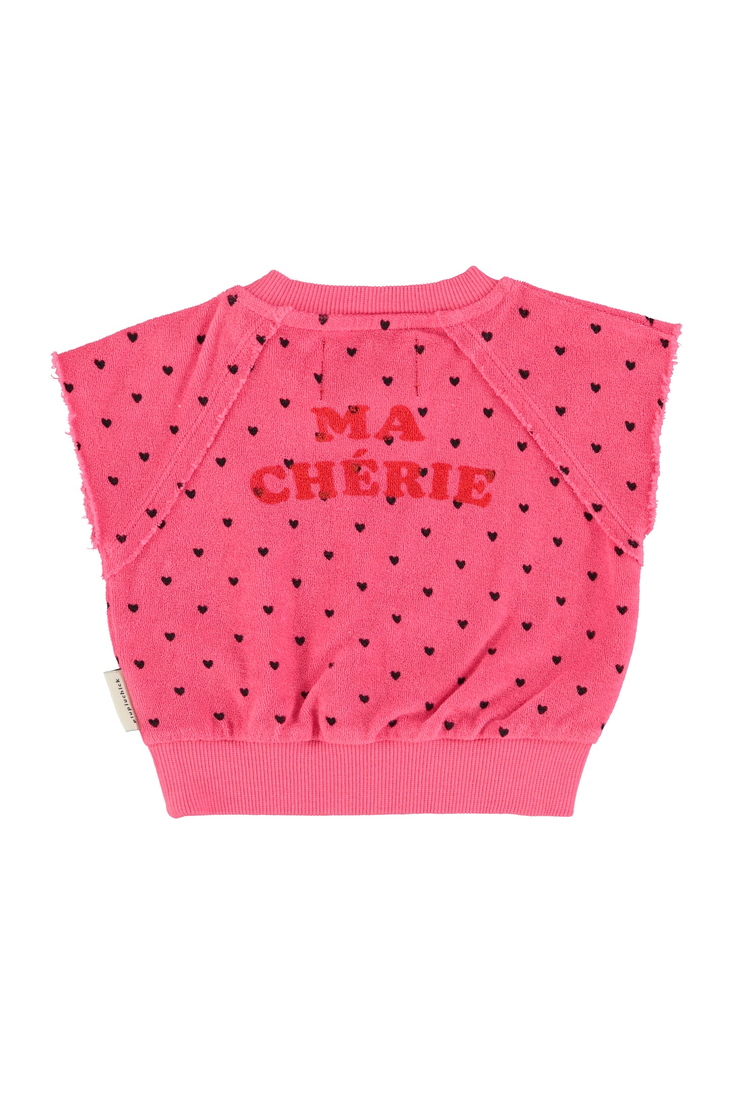 Sudadera sin mangas rosa con estampado de cerezas trasera