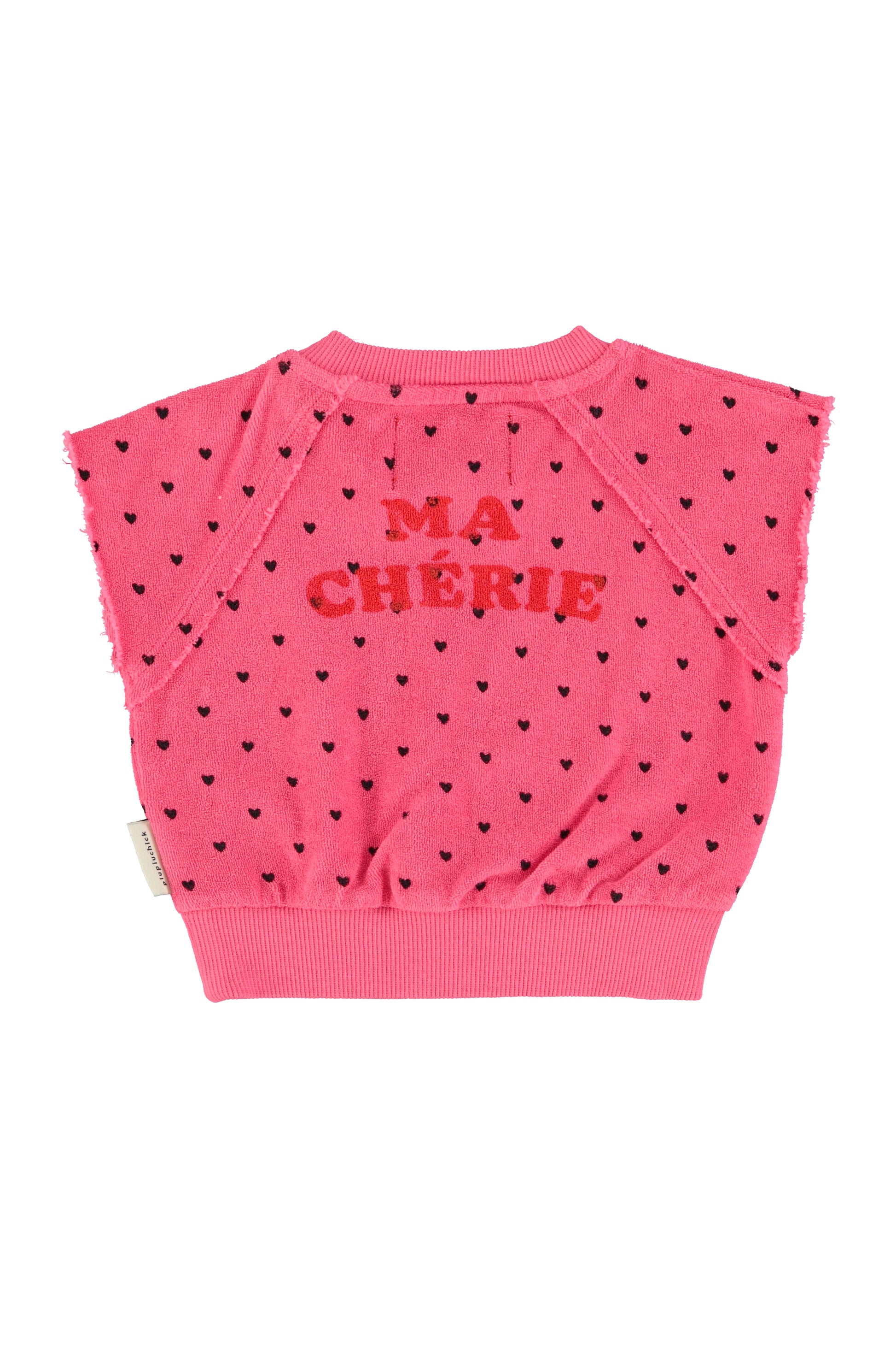 Sudadera sin mangas rosa con estampado de cerezas trasera