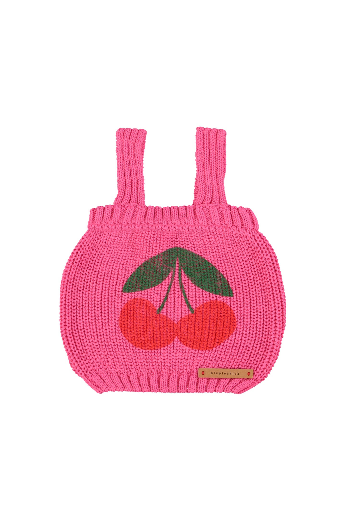 Top de punto con tirantes rosa con estampado de cerezas delantera