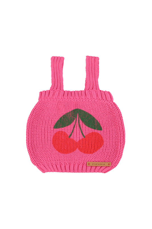 Top de punto con tirantes rosa con estampado de cerezas delantera