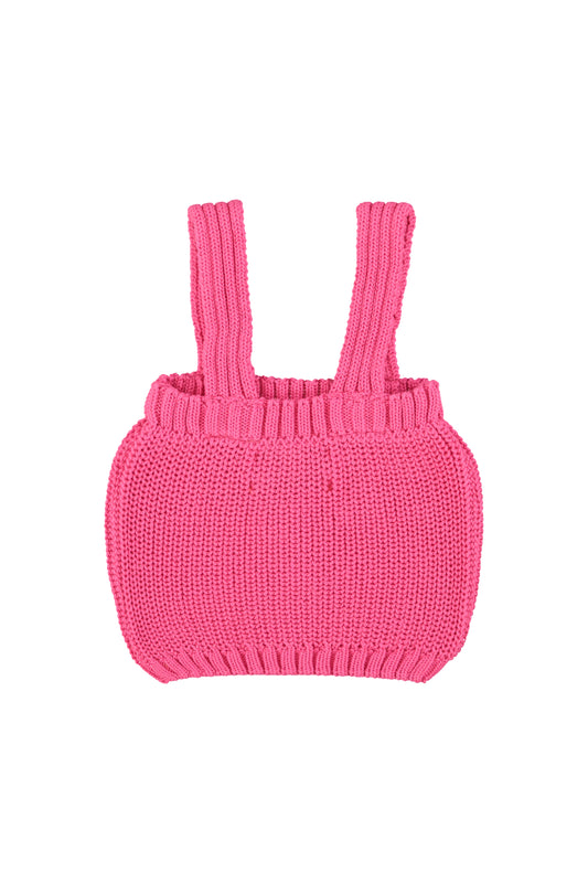 Top de punto con tirantes rosa con estampado de cerezas trasera