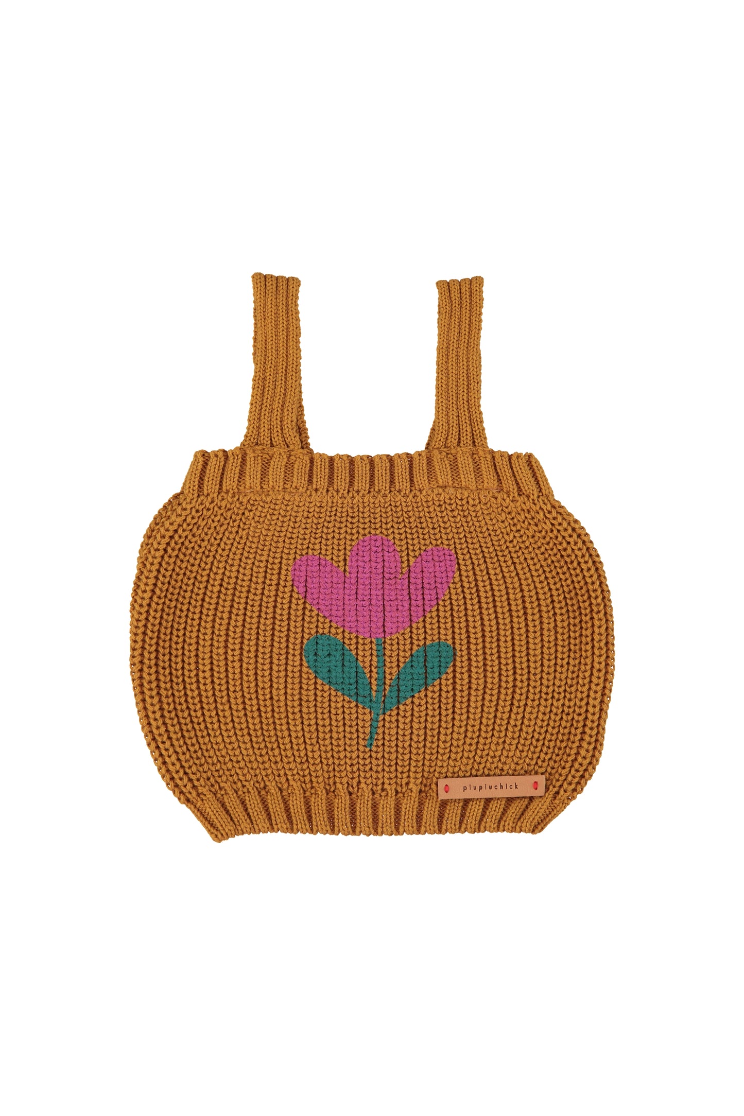 Top tejido con tirantes camel con estampado de flores delantera