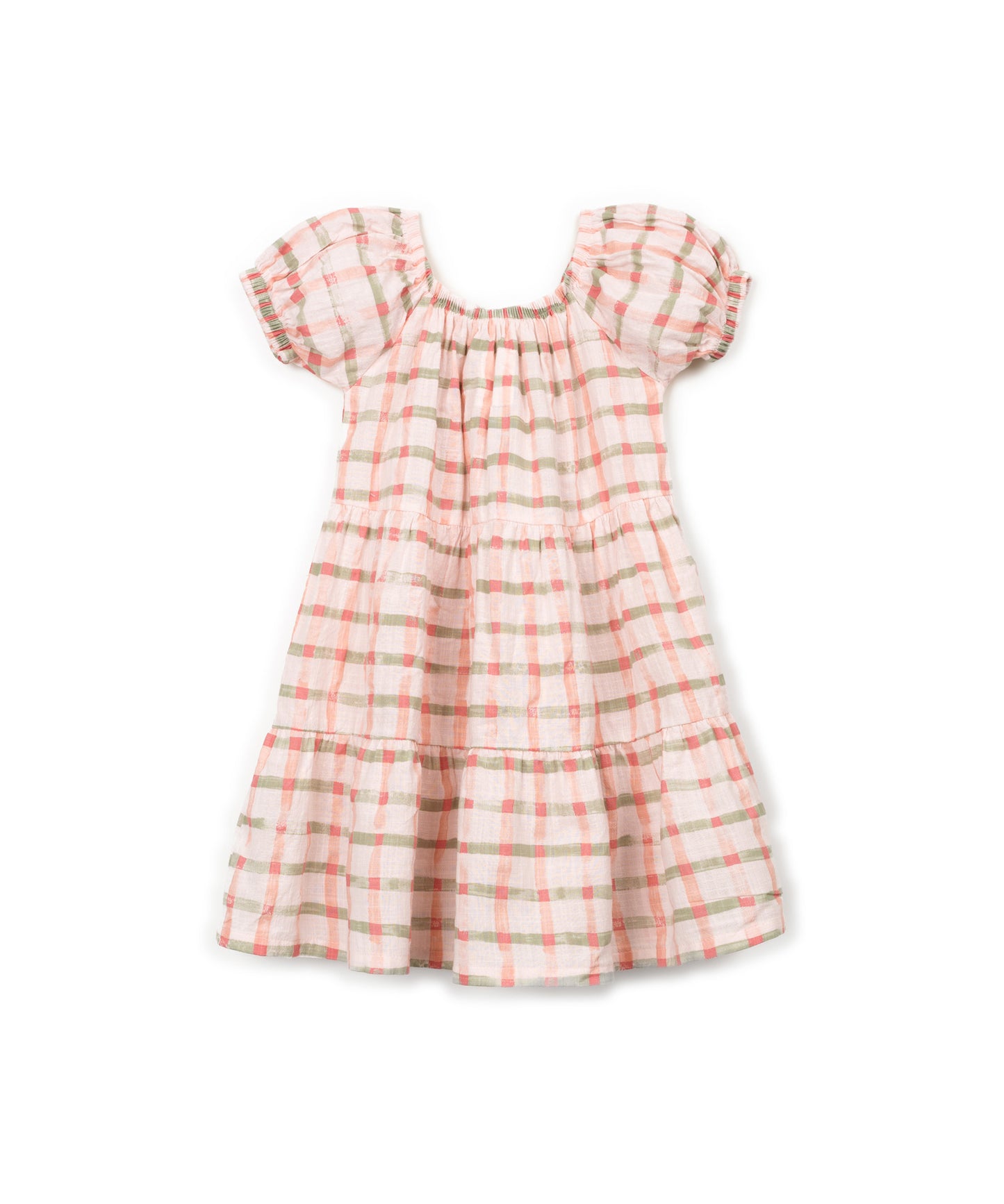 Vestido manga corta estampado cuadros delantera