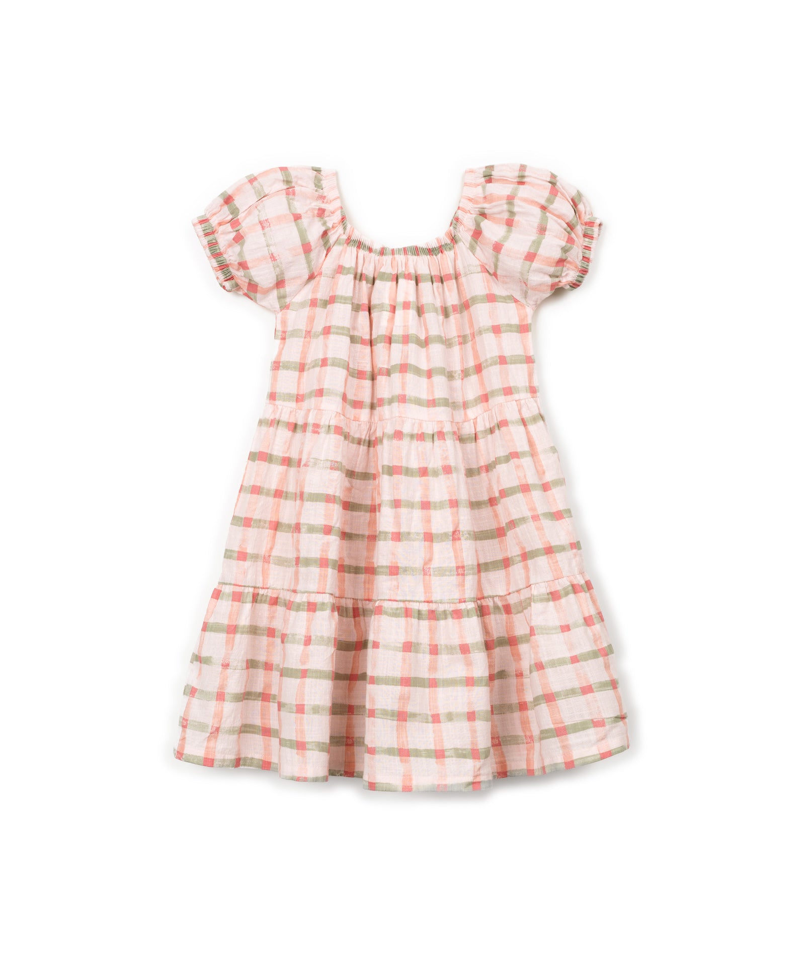 Vestido manga corta estampado cuadros delantera