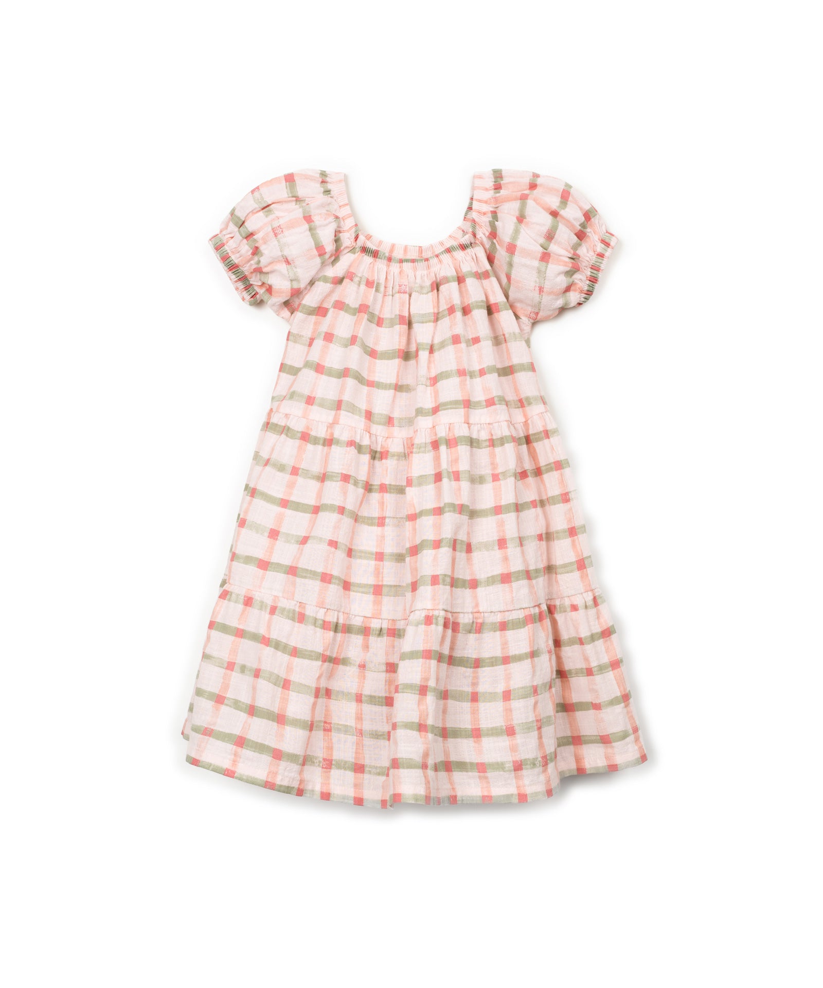 Vestido manga corta estampado cuadros trasera