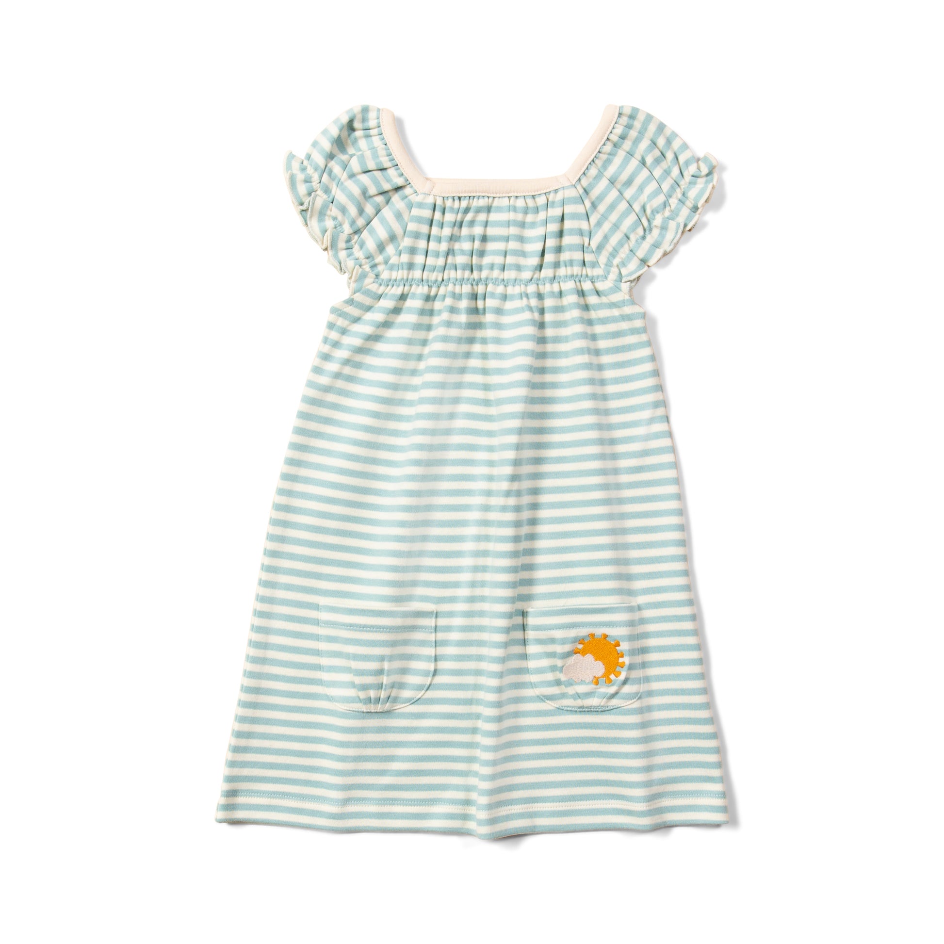 Vestido azul a rayas con volantes lifestyle