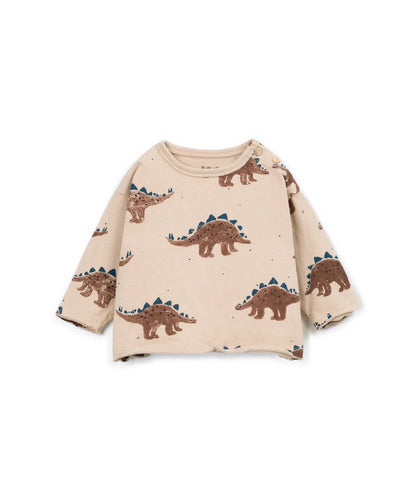 Camiseta Bebé Algodón Beige Dinosaurios de Play Up - vista frontal.