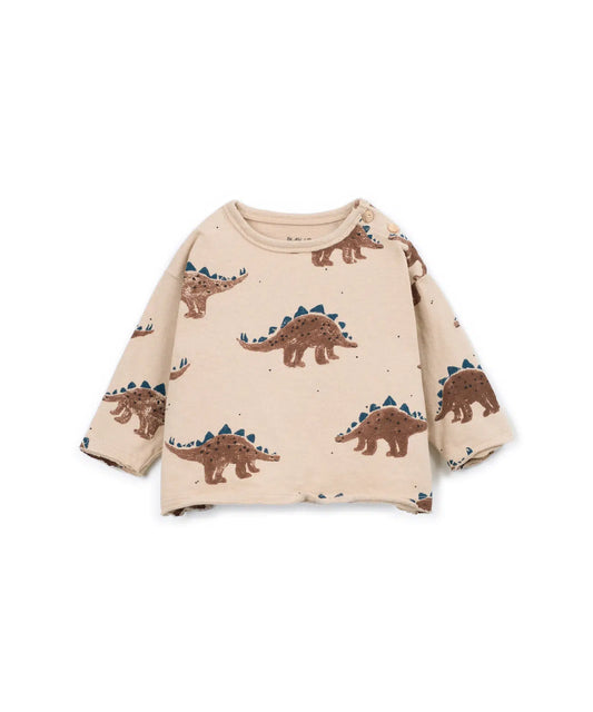 Camiseta Bebé Algodón Beige Dinosaurios de Play Up - vista frontal.
