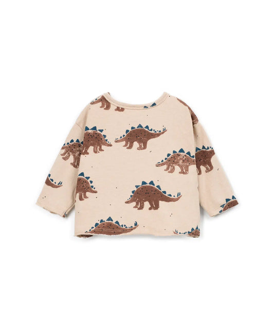Camiseta Bebé Algodón Beige Dinosaurios de Play Up - vista trasera.