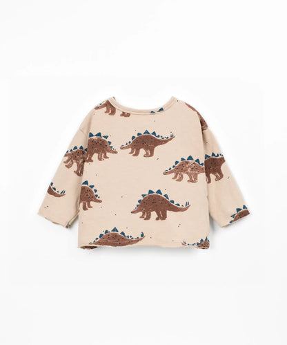 Camiseta Bebé Algodón Beige Dinosaurios de Play Up - detalle.