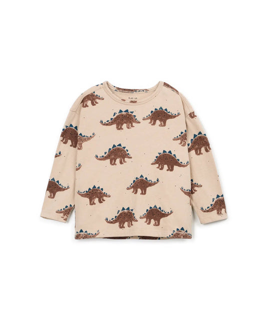 Camiseta Niño Algodón Beige Dinosaurios de Play Up - vista frontal.