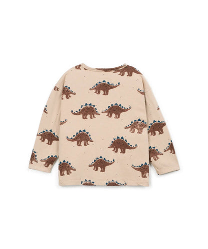 Camiseta Niño Algodón Beige Dinosaurios de Play Up - vista trasera.