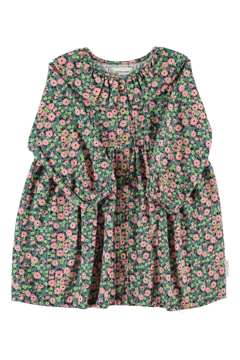 Vestido de niña verde con flores multicolor de Piupiuchick.
