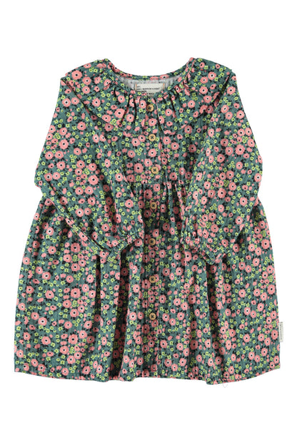 Vestido de niña verde con flores multicolor de Piupiuchick.