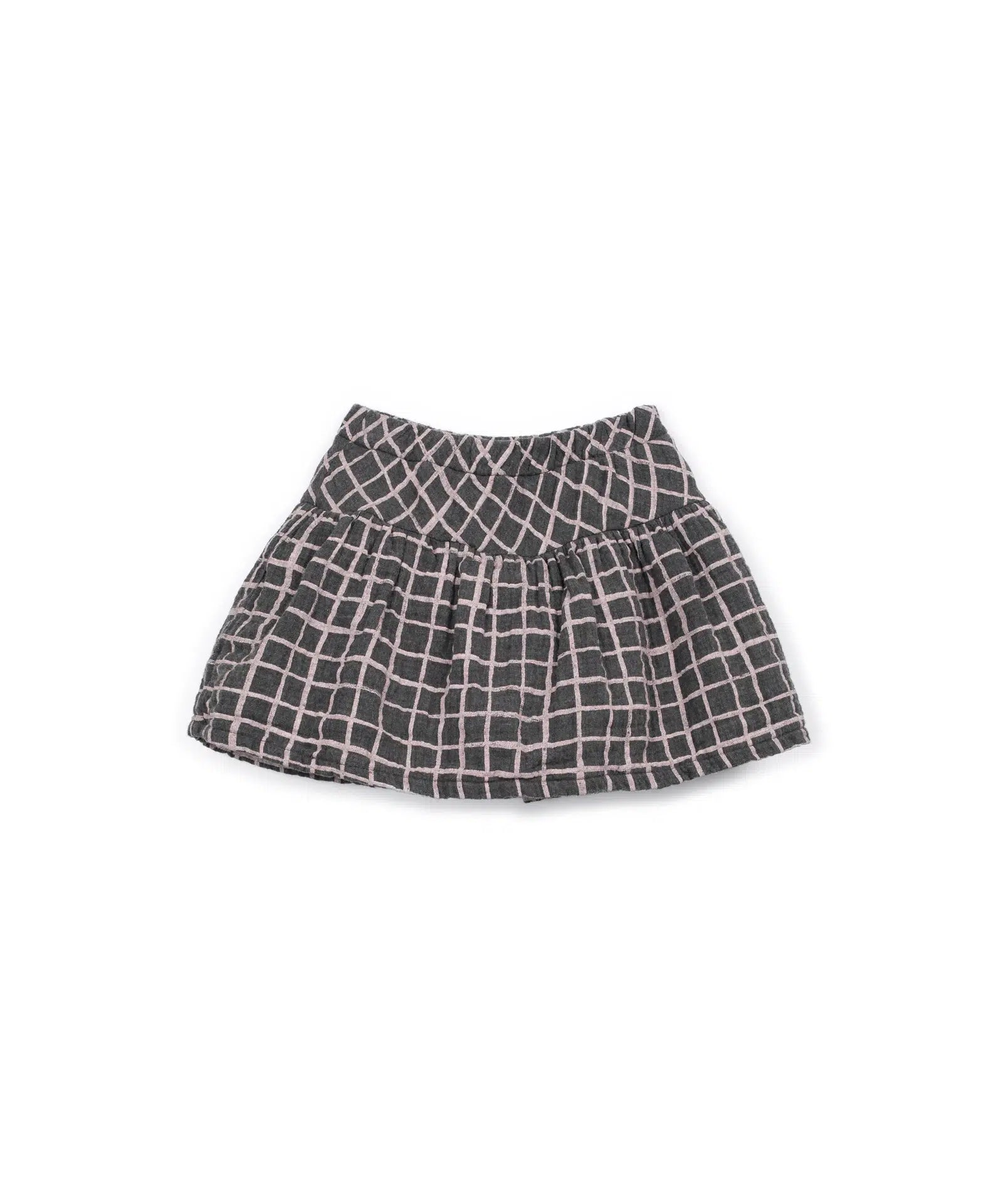 Falda pantalón Niña Algodón Gris Cuadros Rosas de Play Up - vista frontal.