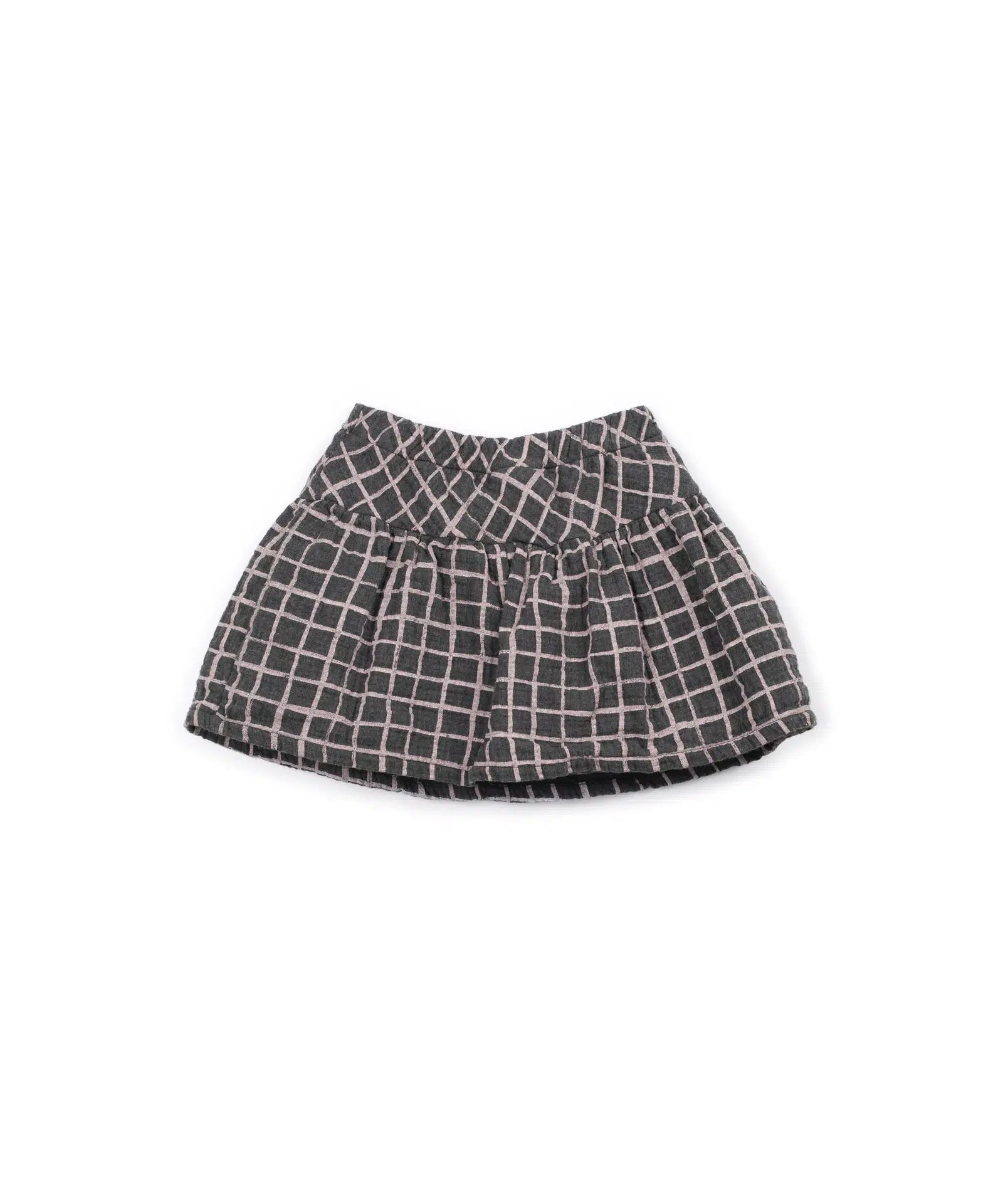 Falda pantalón Niña Algodón Gris Cuadros Rosas de Play Up - vista trasera.