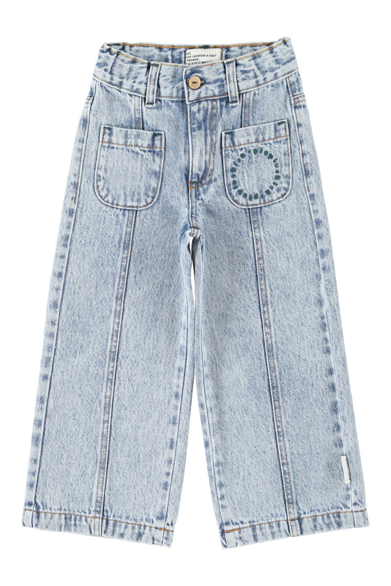 Pantalón Acampanado de niña azul claro con denim lavado de Piupiuchick.