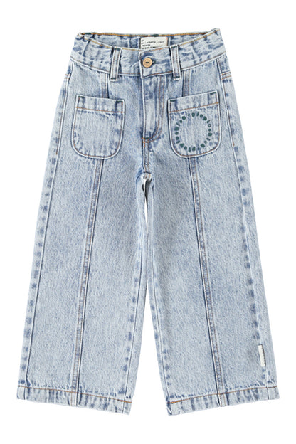 Pantalón Acampanado de niña azul claro con denim lavado de Piupiuchick.