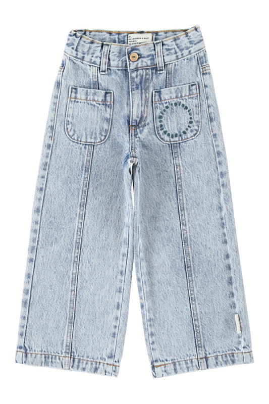 Pantalón Acampanado de niña azul claro con denim lavado de Piupiuchick.