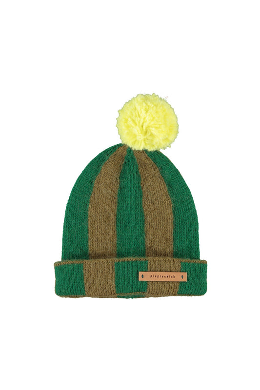 Gorro de niño verde y marrón con rayas de Piupiuchick.