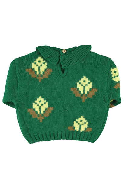 Detalle de jersey de niña verde con flores de piupiuchick.