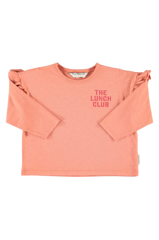 Detalle de camiseta manga larga de niña rosa con manzana de piupiuchick.