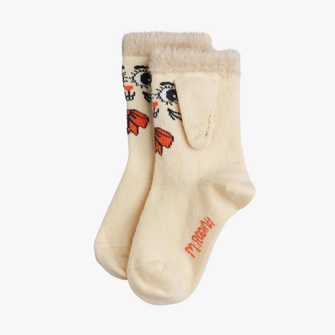 Calcetines de bebé blanco conejo con orejas, vista frontal.
