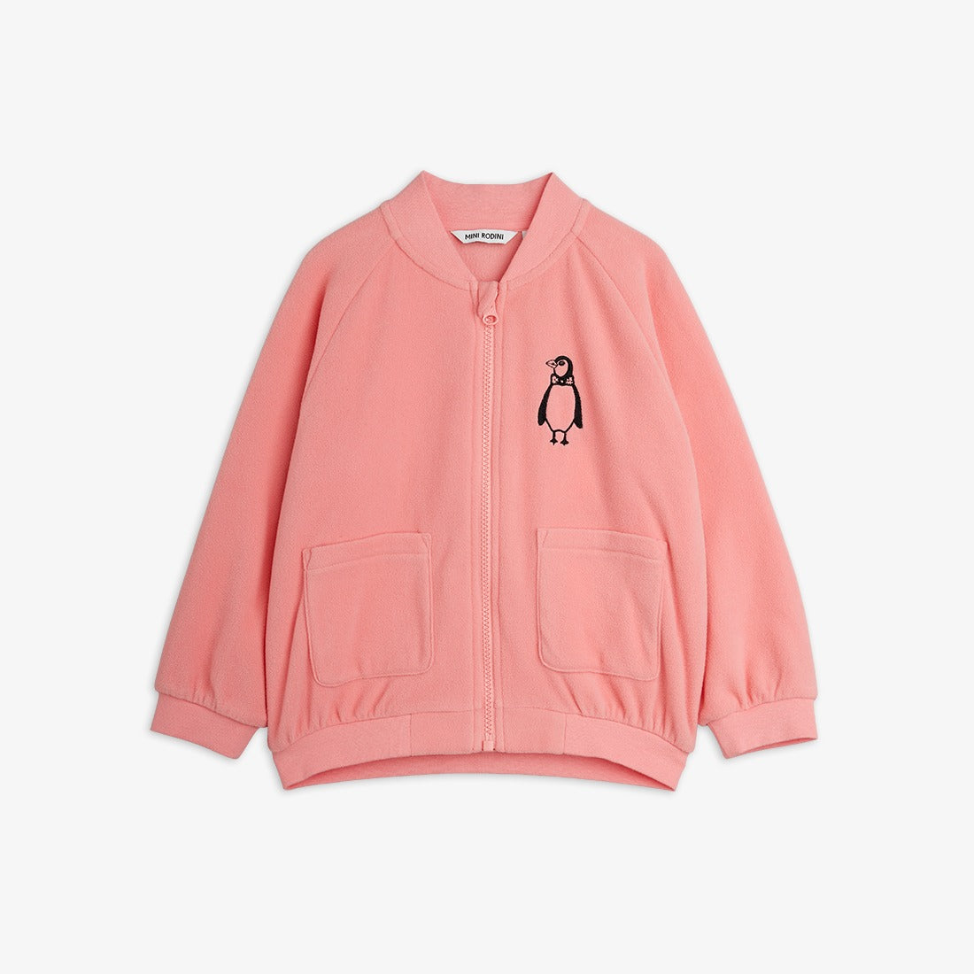Chaqueta de niño rosa pingüino bordado, vista frontal.