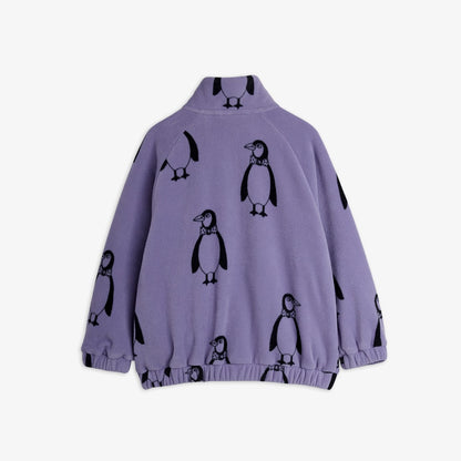 Parte trasera de la chaqueta de niño púrpura pingüinos.