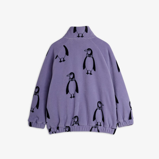 Parte trasera de la chaqueta de niño púrpura pingüinos.