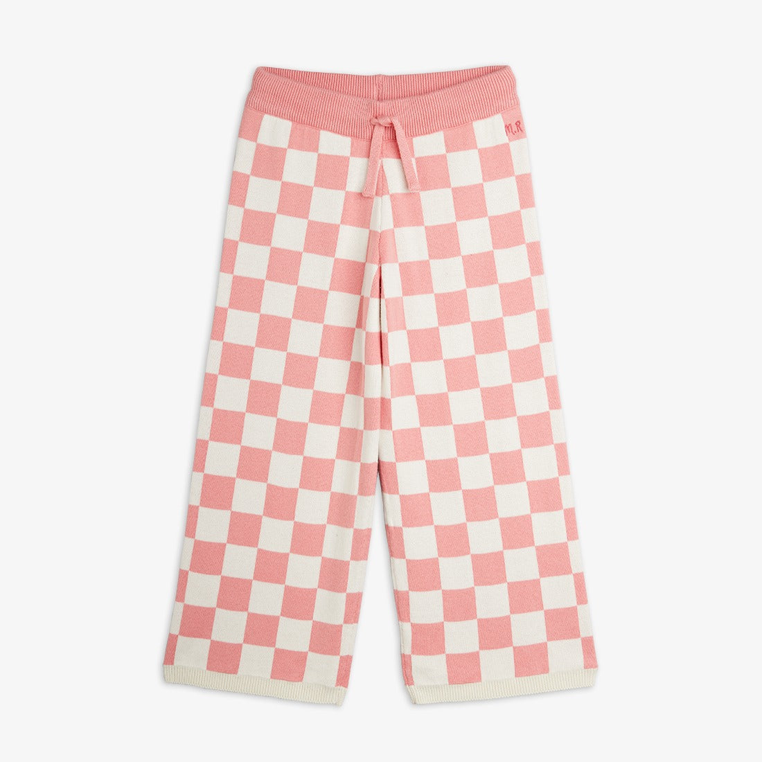 Pantalón de niña rosa cuadros ajedrez, vista frontal.