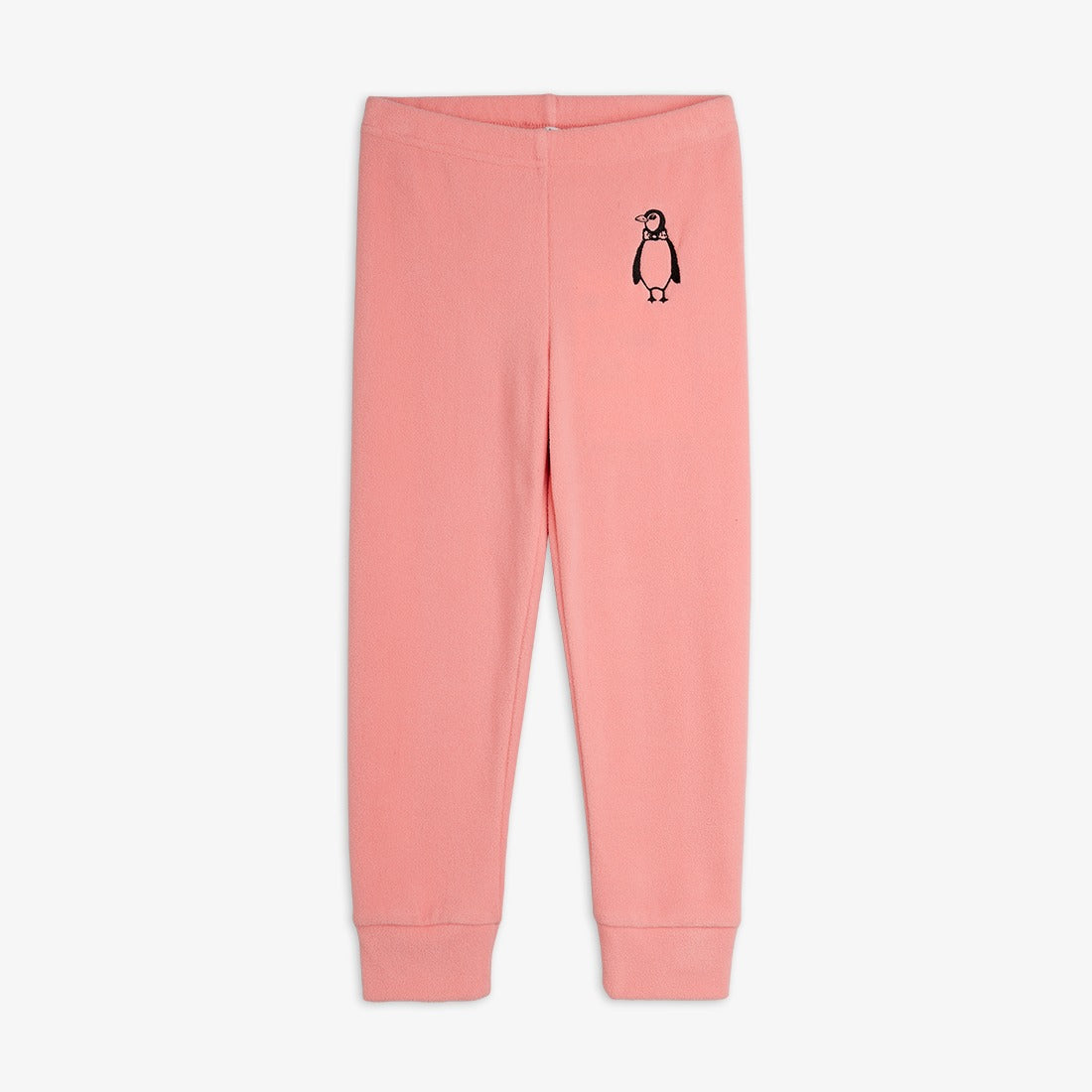 Pantalón de niño rosa pingüino bordado, vista frontal.