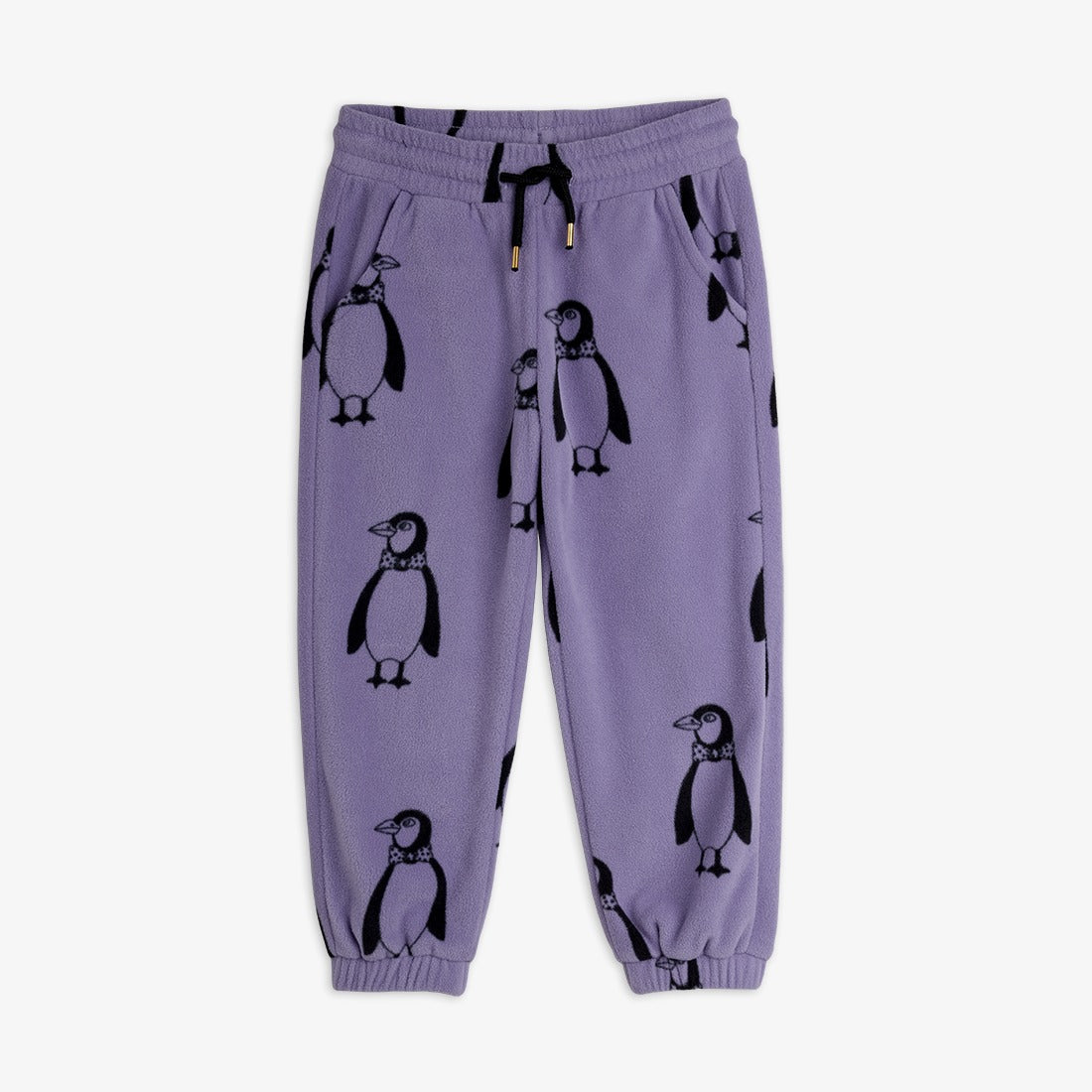 Pantalón de niño púrpura pingüinos, vista frontal.