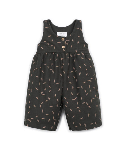 Peto Bebé Algodón Gris Oscuro Estampado Vegetal de Play Up - vista frontal.