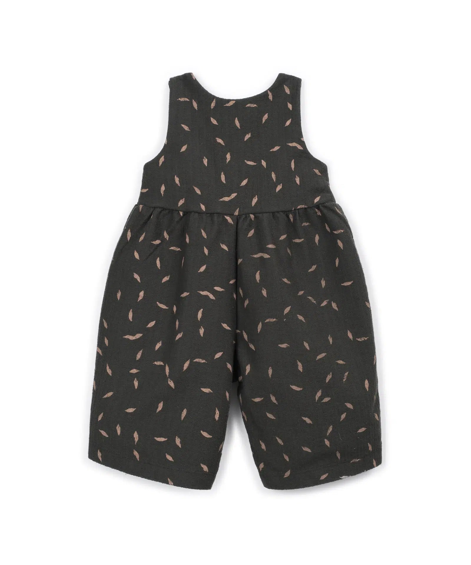Peto Bebé Algodón Gris Oscuro Estampado Vegetal de Play Up - vista trasera.