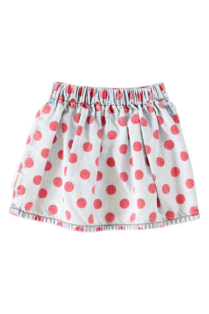 Parte trasera de falda de niña azul claro con lunares rojos de piupiuchick.