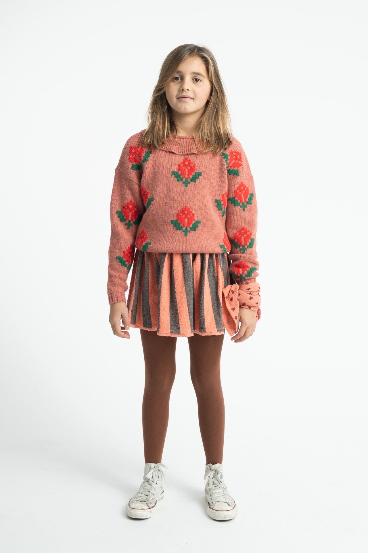 Parte trasera de falda de niña rosa y verde con rayas de piupiuchick.