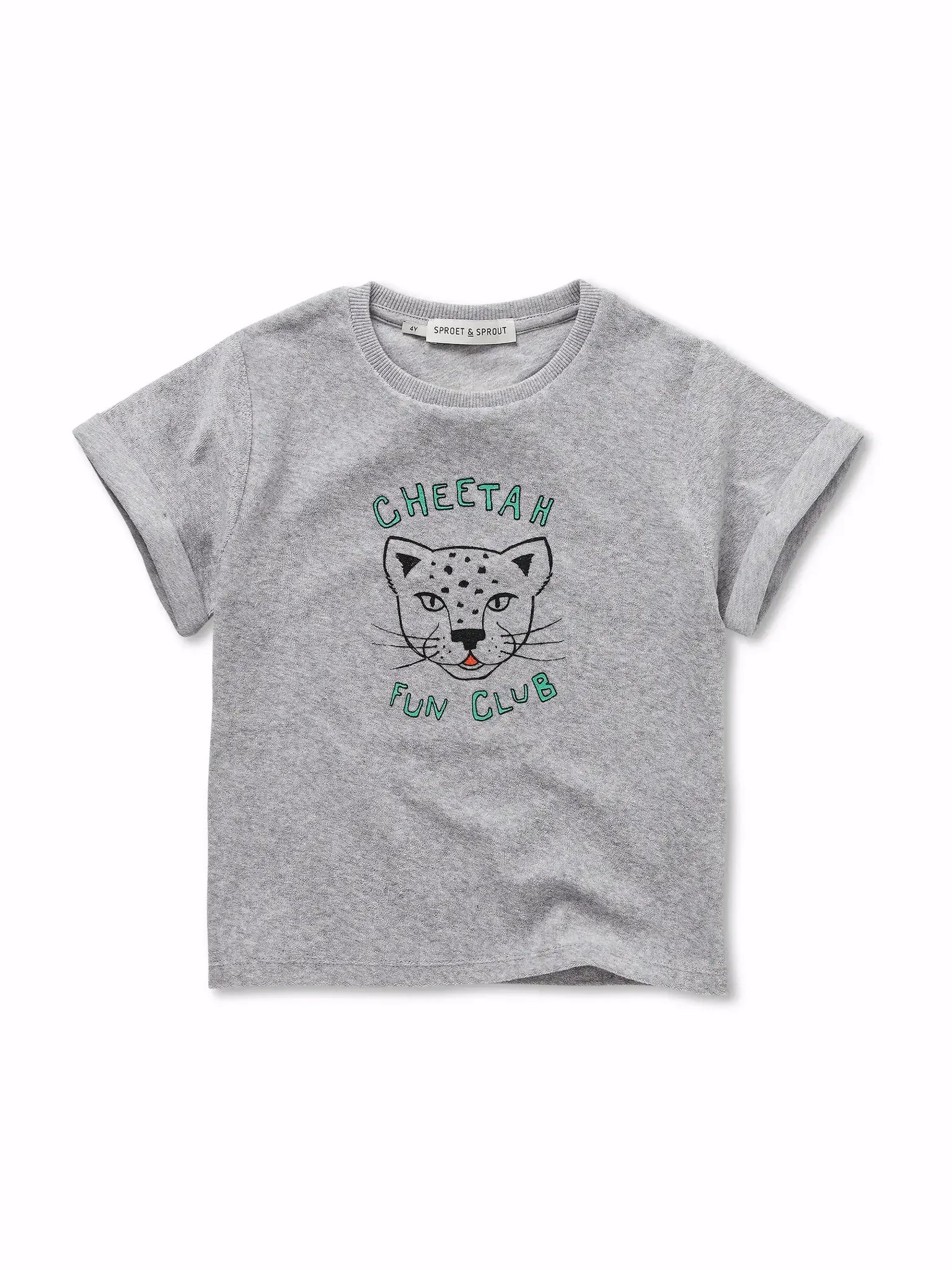 Camiseta gris de niño con guepardo Cheetah Fun Club de Sproet & Sprout.