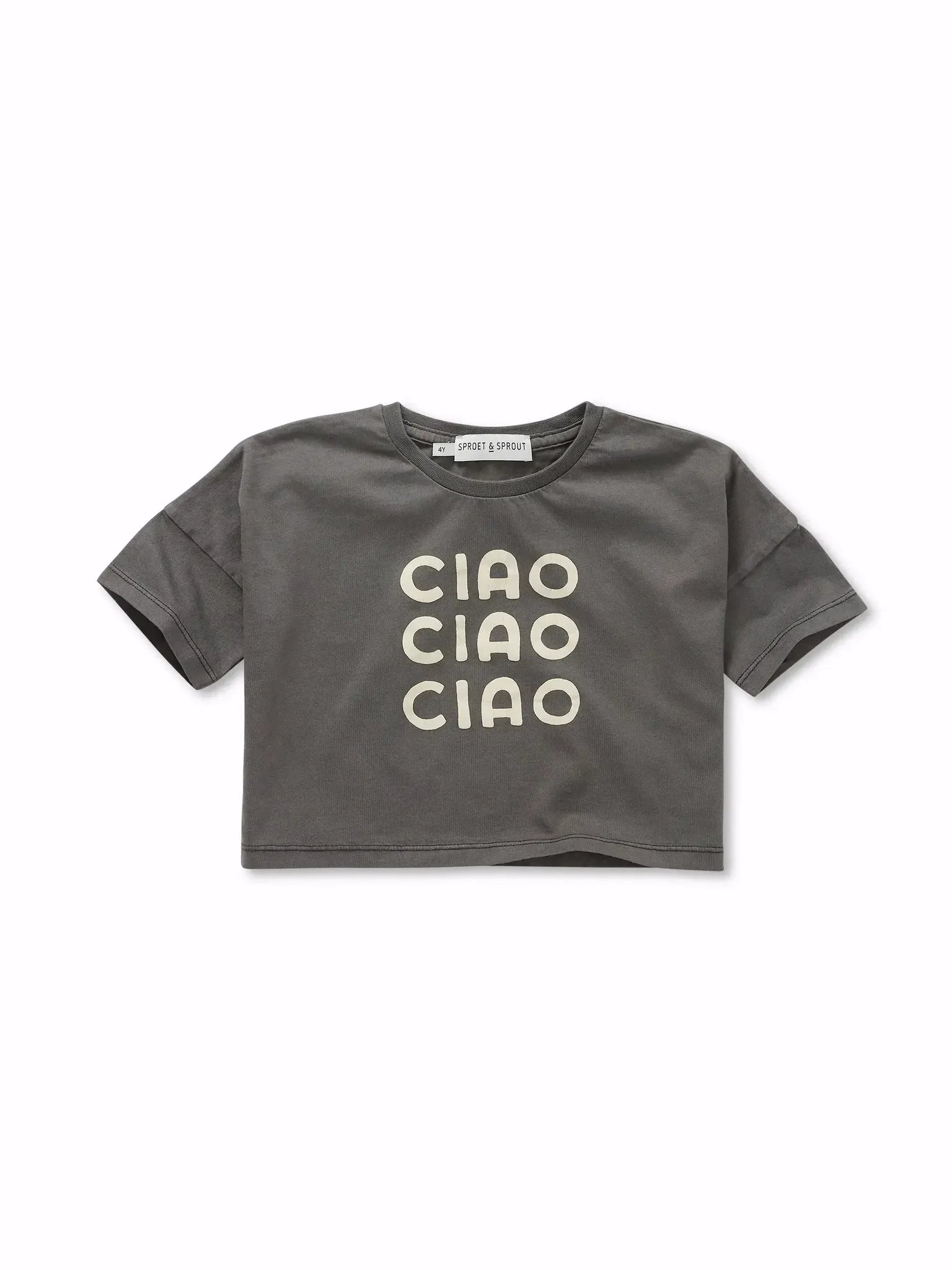 Camiseta corta negra de niña con estampado Ciao de Sproet & Sprout.