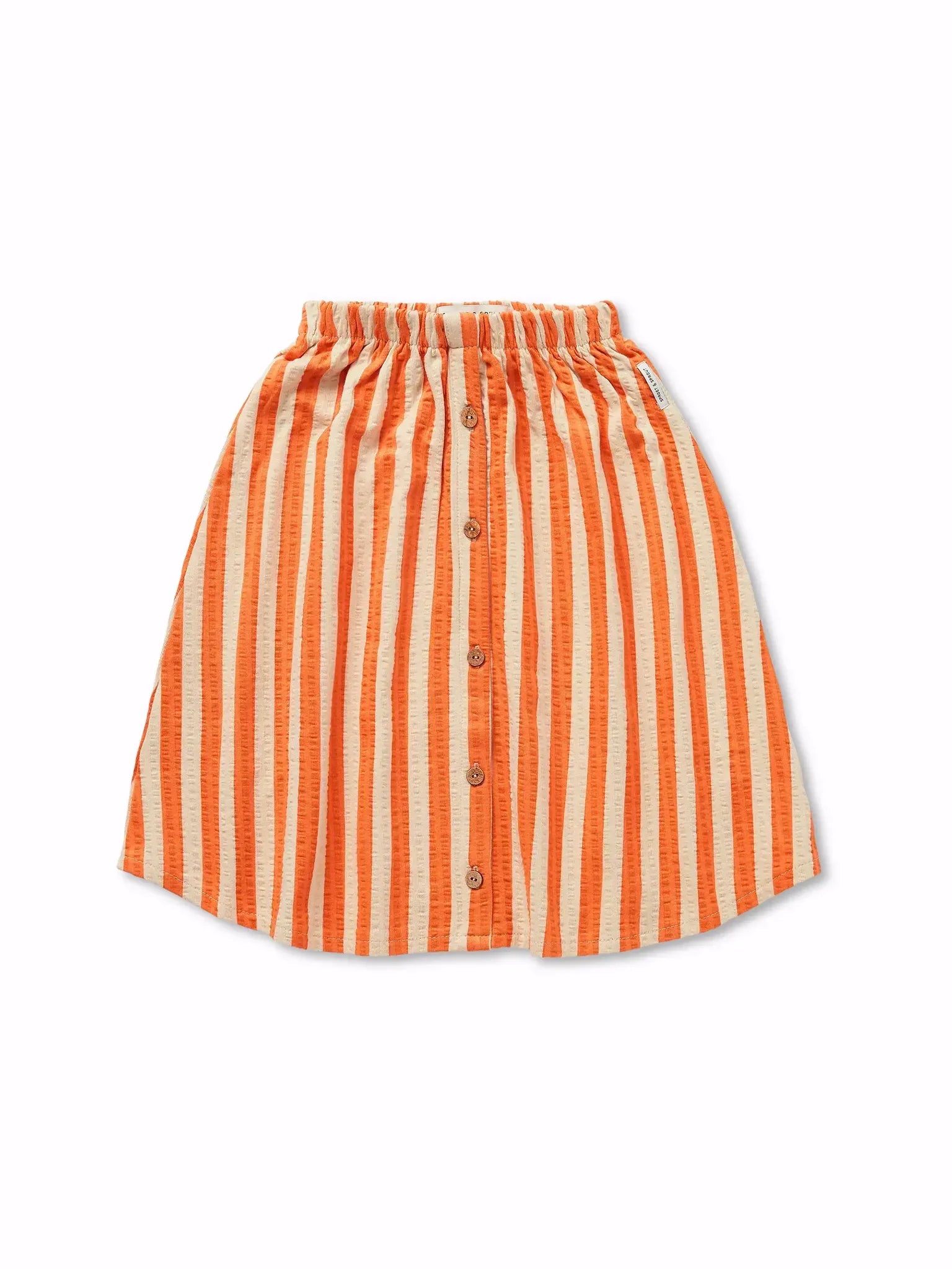 Falda midi de niña con rayas naranjas y botones de Sproet & Sprout.