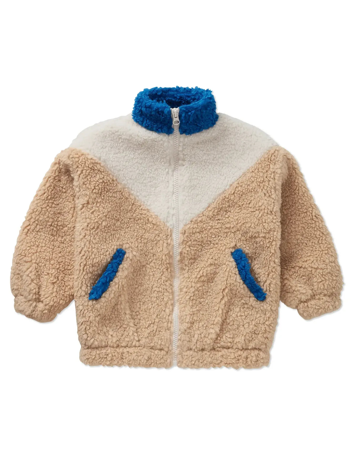 chaqueta de niño beige azul Bloques de Color de Sproet & Sprout, vista frontal.