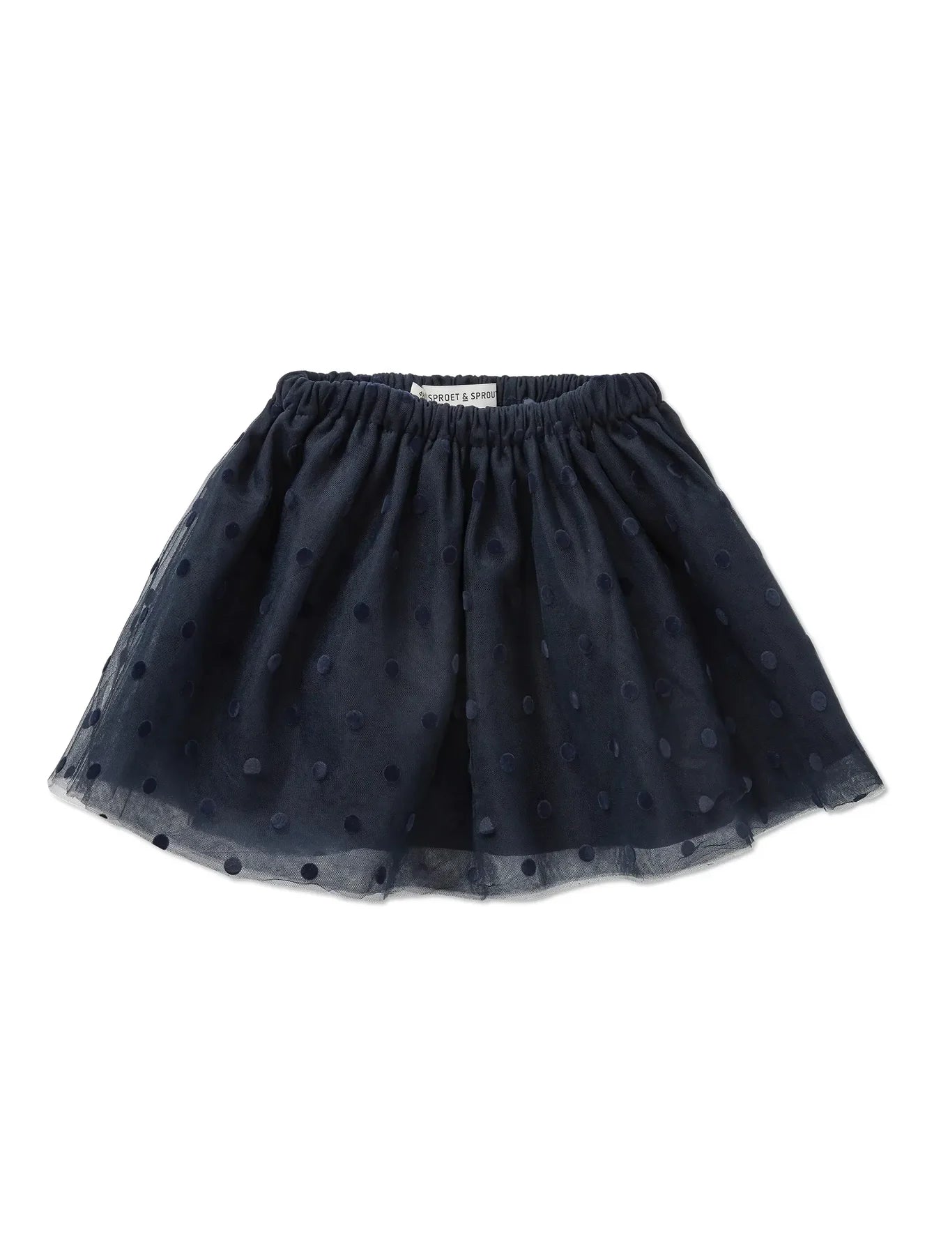 falda de niña azul marino Tul Lunares de Sproet & Sprout, vista frontal.