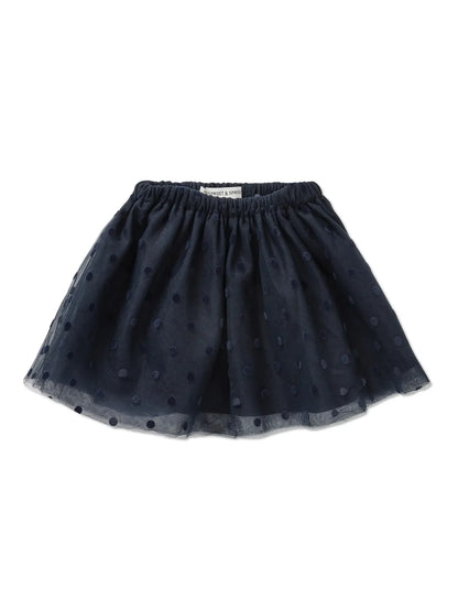 falda de niña azul marino Tul Lunares de Sproet & Sprout, vista frontal.