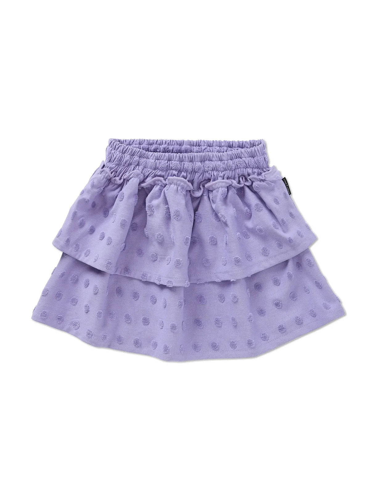 falda de niña lila Lunares Volantes de Sproet & Sprout, vista frontal.